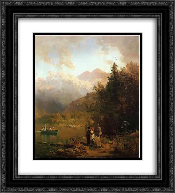 Fishing Party in the Mountains 20x22 Black Ornate Wood Framed Art Print Poster with Double Matting by Hill, Thomas