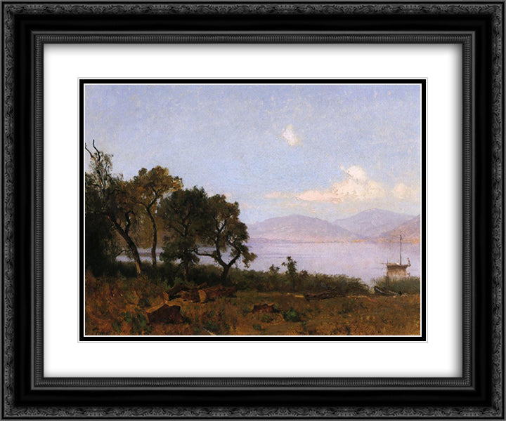 Morning, Clear Lake 24x20 Black Ornate Wood Framed Art Print Poster with Double Matting by Hill, Thomas