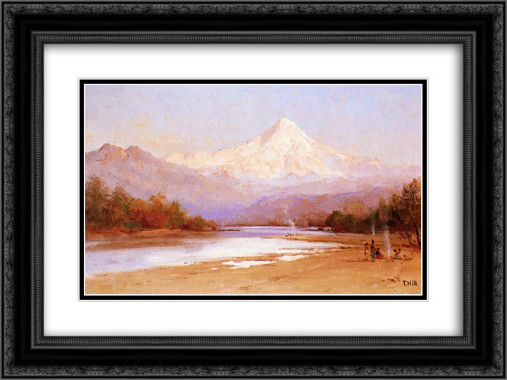 Mount Hood 24x18 Black Ornate Wood Framed Art Print Poster with Double Matting by Hill, Thomas