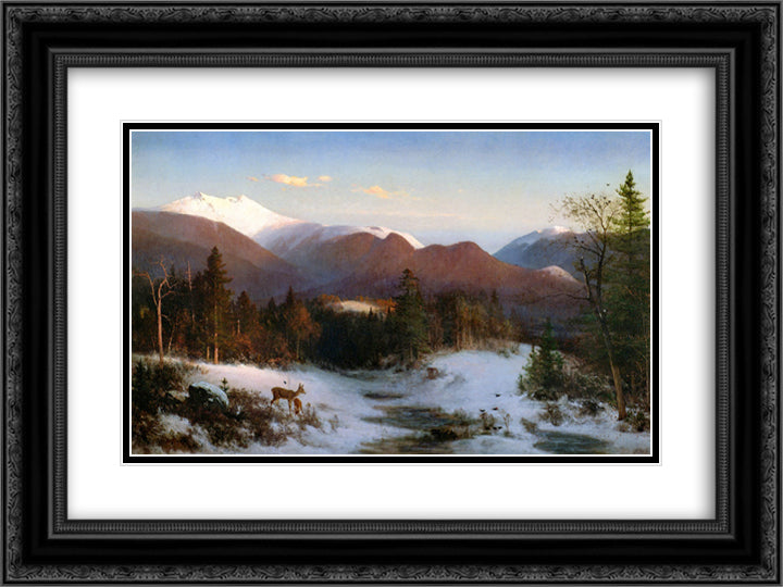 Mount Lafayette in Winter 24x18 Black Ornate Wood Framed Art Print Poster with Double Matting by Hill, Thomas