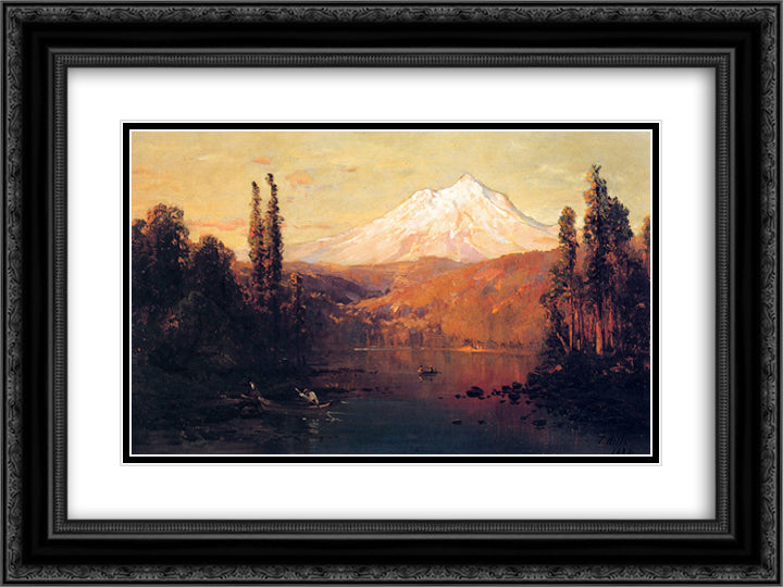 Mount Shasta 24x18 Black Ornate Wood Framed Art Print Poster with Double Matting by Hill, Thomas