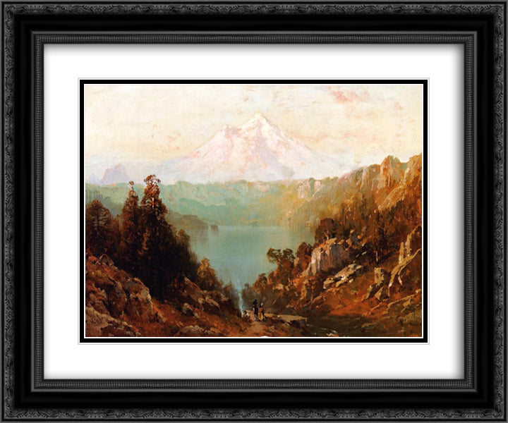 Mount Shasta from Castle Lake at Evening 24x20 Black Ornate Wood Framed Art Print Poster with Double Matting by Hill, Thomas