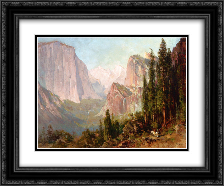 Scene of Yosemite. Bridalveil Fall 24x20 Black Ornate Wood Framed Art Print Poster with Double Matting by Hill, Thomas