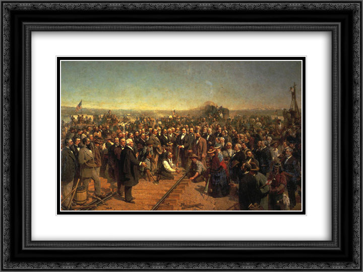 The Driving of the Last Spike 24x18 Black Ornate Wood Framed Art Print Poster with Double Matting by Hill, Thomas