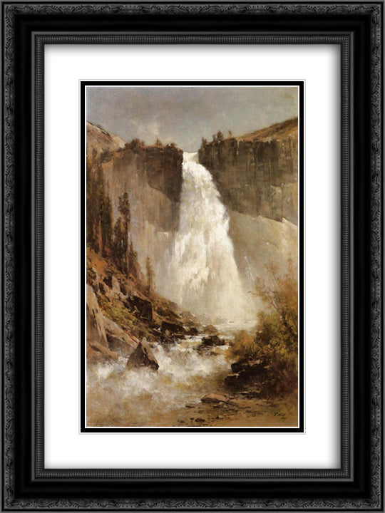 The Falls of Yosemite 18x24 Black Ornate Wood Framed Art Print Poster with Double Matting by Hill, Thomas