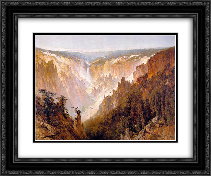 The Grand Canyon of the Yellowstone 24x20 Black Ornate Wood Framed Art Print Poster with Double Matting by Hill, Thomas