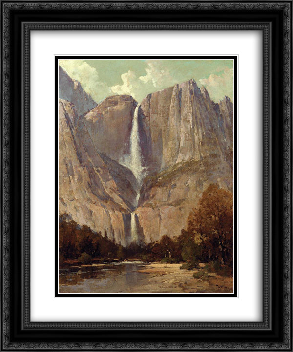 Yosemite Falls 20x24 Black Ornate Wood Framed Art Print Poster with Double Matting by Hill, Thomas