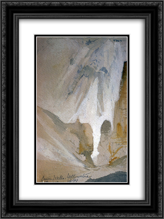 Canyon Walls, Yellowstone (sketch) 18x24 Black Ornate Wood Framed Art Print Poster with Double Matting by Moran, Thomas