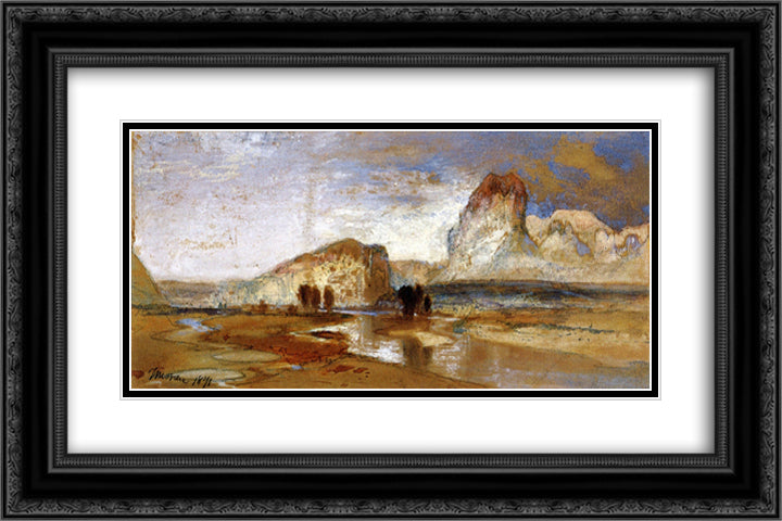 First Sketch Made in the West at Green River, Wyoming 24x16 Black Ornate Wood Framed Art Print Poster with Double Matting by Moran, Thomas