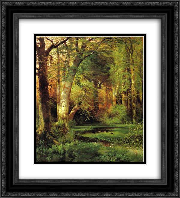 Forest Scene 20x22 Black Ornate Wood Framed Art Print Poster with Double Matting by Moran, Thomas