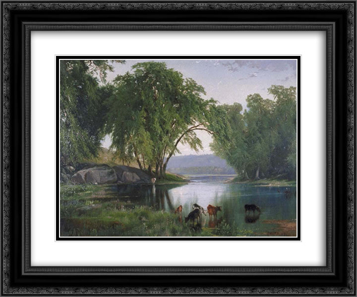 On the Catawissa Creek 24x20 Black Ornate Wood Framed Art Print Poster with Double Matting by Moran, Thomas