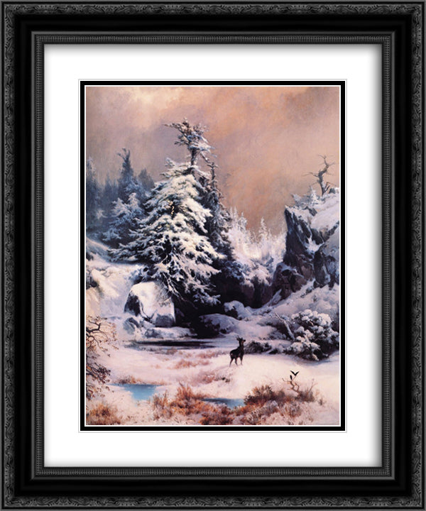 Winter in the Rockies 20x24 Black Ornate Wood Framed Art Print Poster with Double Matting by Moran, Thomas