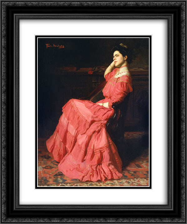 A Rose 20x24 Black Ornate Wood Framed Art Print Poster with Double Matting by Anshutz, Thomas Pollock