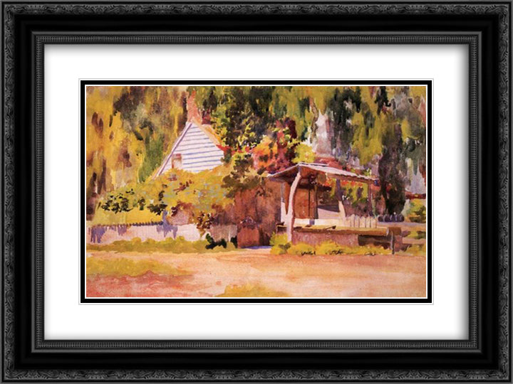 A summer house 24x18 Black Ornate Wood Framed Art Print Poster with Double Matting by Anshutz, Thomas Pollock