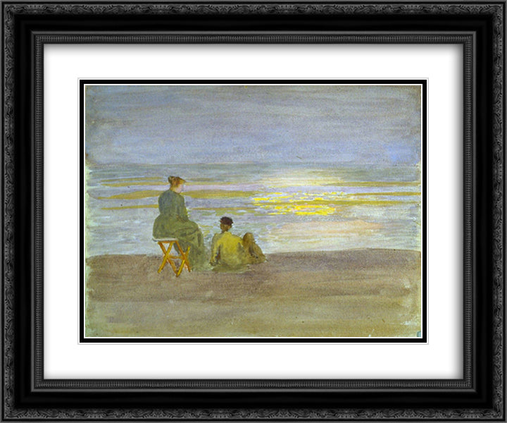 Man and Woman on the Beach 24x20 Black Ornate Wood Framed Art Print Poster with Double Matting by Anshutz, Thomas Pollock