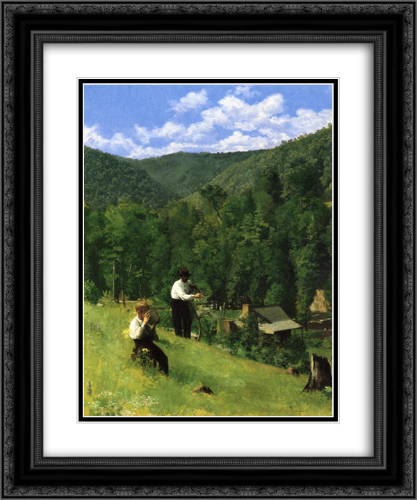 The Farmer and His Son at Harvesting 20x24 Black Ornate Wood Framed Art Print Poster with Double Matting by Anshutz, Thomas Pollock