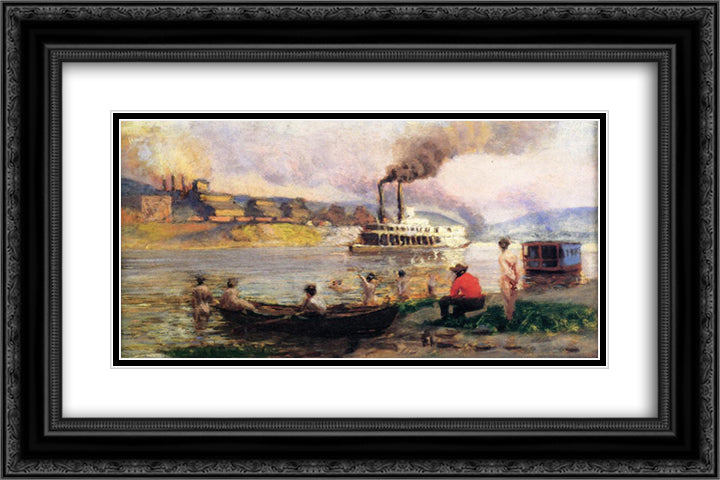 The Visit of the Beggar and her Child Steamboat on the Ohio 24x16 Black Ornate Wood Framed Art Print Poster with Double Matting by Anshutz, Thomas Pollock