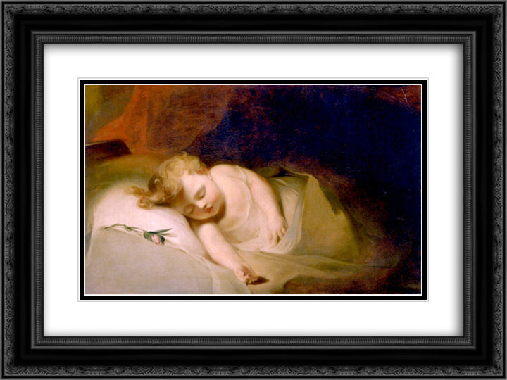Child Asleep (also known as The Rosebud) 24x18 Black Ornate Wood Framed Art Print Poster with Double Matting by Sully, Thomas