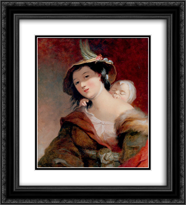 Gypsy Woman and Child, after Murillo 20x22 Black Ornate Wood Framed Art Print Poster with Double Matting by Sully, Thomas