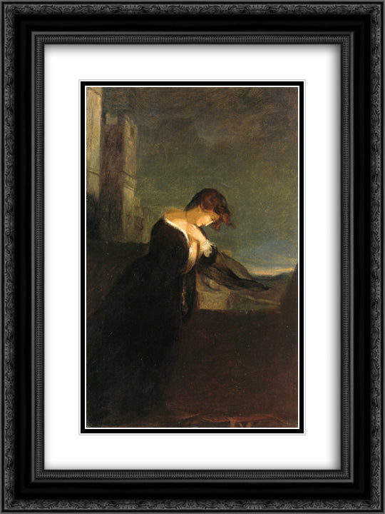 Lady on the Battlements of a Castle 18x24 Black Ornate Wood Framed Art Print Poster with Double Matting by Sully, Thomas