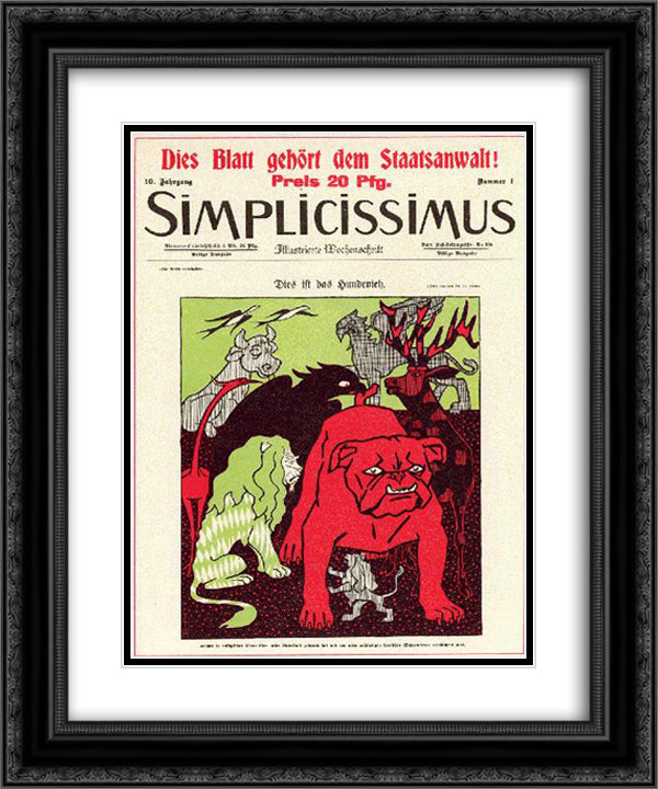 Cover illustration for the magazine Simplicissimus 20x24 Black Ornate Wood Framed Art Print Poster with Double Matting by Heine, Thomas Theodor