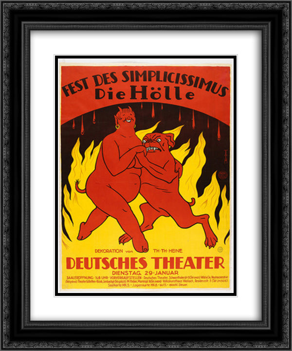 Poster for the Simplicissimus Festival Hell (Holle) 20x24 Black Ornate Wood Framed Art Print Poster with Double Matting by Heine, Thomas Theodor