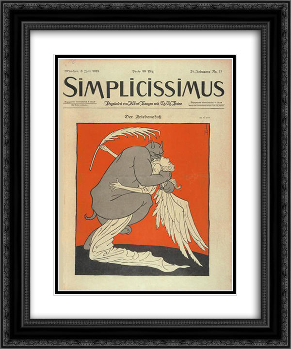 Simplicissimus, Kiss of Peace 20x24 Black Ornate Wood Framed Art Print Poster with Double Matting by Heine, Thomas Theodor