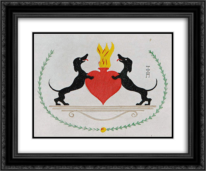 The Two Dachshunds 24x20 Black Ornate Wood Framed Art Print Poster with Double Matting by Heine, Thomas Theodor