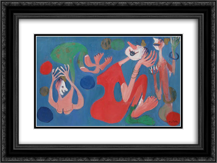 The Clowns 24x18 Black Ornate Wood Framed Art Print Poster with Double Matting by Peltz, Tia