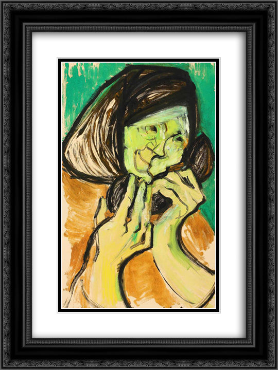 The Penetration of the Telephone in the Village 18x24 Black Ornate Wood Framed Art Print Poster with Double Matting by Peltz, Tia