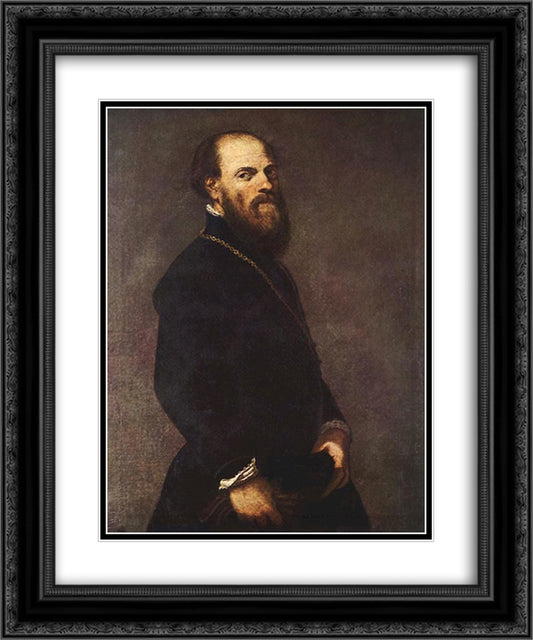 Man with Gold Chain 20x24 Black Ornate Wood Framed Art Print Poster with Double Matting by Tintoretto