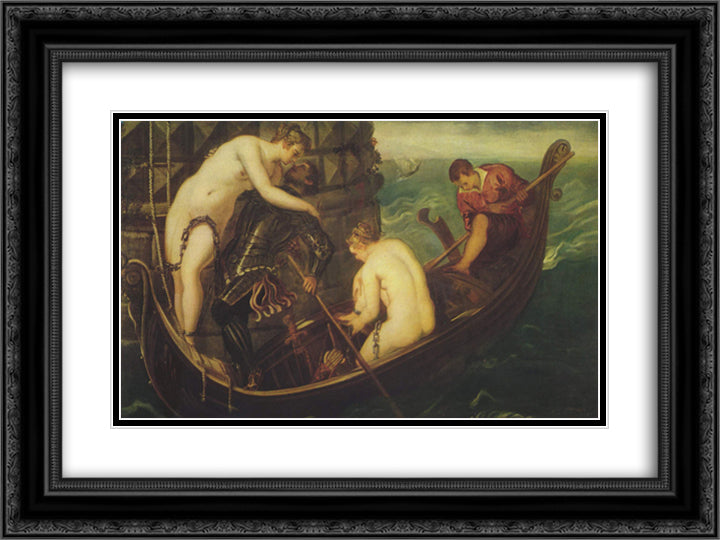 Rescue of Arsinoe 24x18 Black Ornate Wood Framed Art Print Poster with Double Matting by Tintoretto