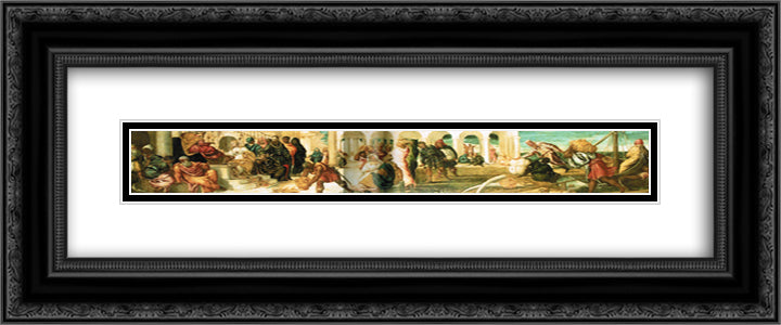 Solomon and Sheba 24x10 Black Ornate Wood Framed Art Print Poster with Double Matting by Tintoretto