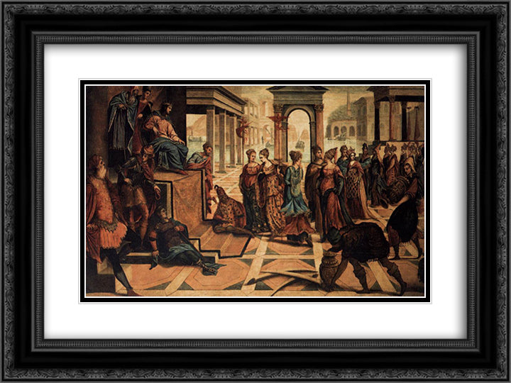 Solomon and the Queen of Sheba 24x18 Black Ornate Wood Framed Art Print Poster with Double Matting by Tintoretto