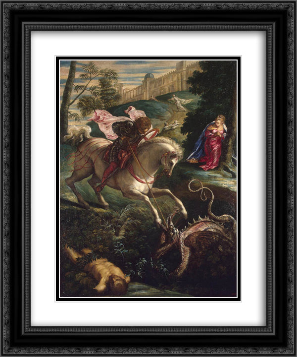 St George 20x24 Black Ornate Wood Framed Art Print Poster with Double Matting by Tintoretto