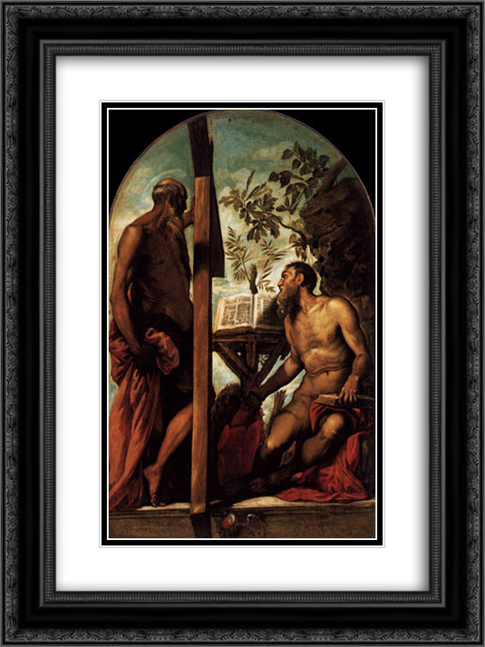 St Jerome and St Andrew 18x24 Black Ornate Wood Framed Art Print Poster with Double Matting by Tintoretto