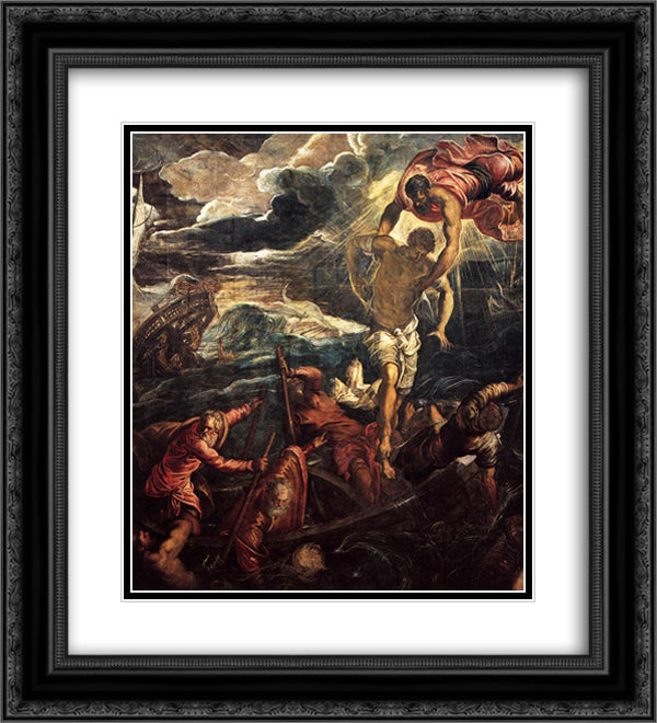 St Mark Rescuing a Saracen from Shipwreck 20x22 Black Ornate Wood Framed Art Print Poster with Double Matting by Tintoretto