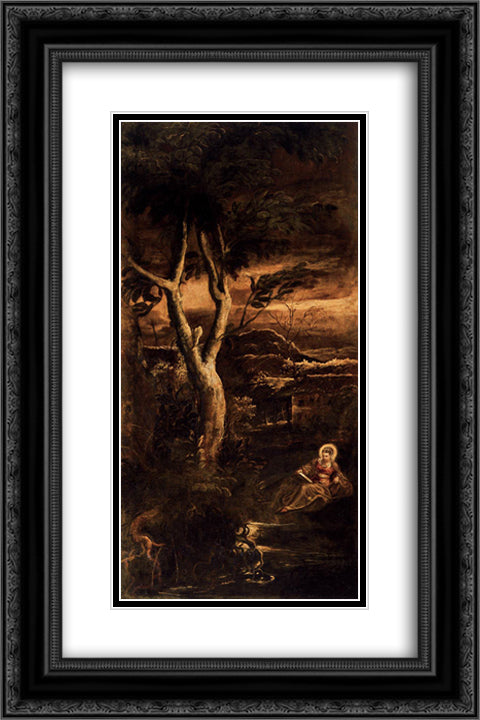 St Mary Magdalen 16x24 Black Ornate Wood Framed Art Print Poster with Double Matting by Tintoretto