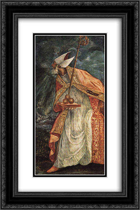 St Nicholas 16x24 Black Ornate Wood Framed Art Print Poster with Double Matting by Tintoretto