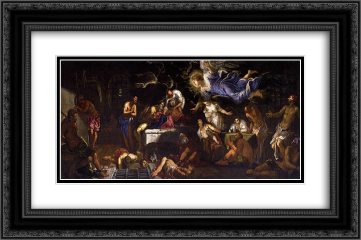 St Roch in Prison Visited by an Angel 24x16 Black Ornate Wood Framed Art Print Poster with Double Matting by Tintoretto