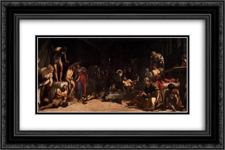 St Roch in the Hospital 24x16 Black Ornate Wood Framed Art Print Poster with Double Matting by Tintoretto