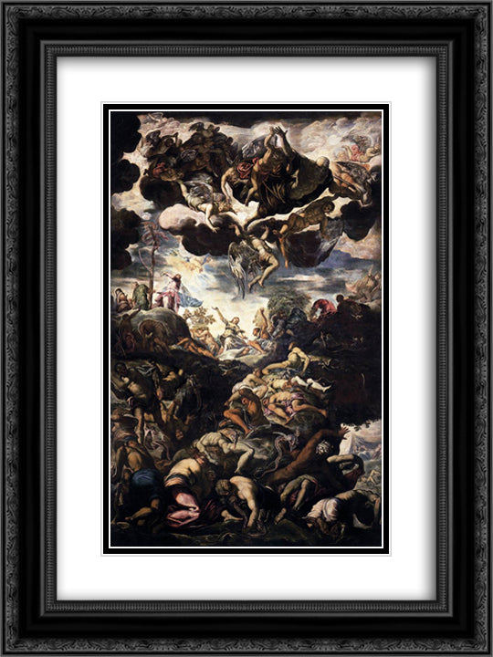 The Brazen Serpent 18x24 Black Ornate Wood Framed Art Print Poster with Double Matting by Tintoretto