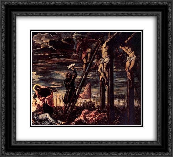 The Crucifixion of Christ 22x20 Black Ornate Wood Framed Art Print Poster with Double Matting by Tintoretto