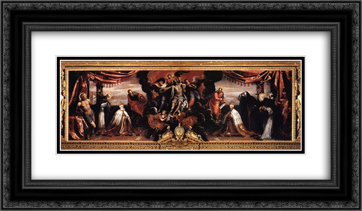 The Dead Christ Adored by Doges Pietro Lando and Marcantonio Trevisan 24x14 Black Ornate Wood Framed Art Print Poster with Double Matting by Tintoretto