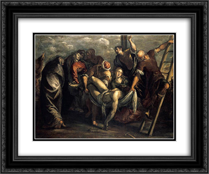 The Deposition 24x20 Black Ornate Wood Framed Art Print Poster with Double Matting by Tintoretto