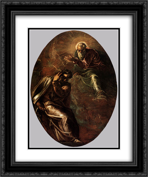 The Eternal Father Appears to Moses 20x24 Black Ornate Wood Framed Art Print Poster with Double Matting by Tintoretto