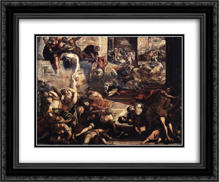 The Massacre of the Innocents 24x20 Black Ornate Wood Framed Art Print Poster with Double Matting by Tintoretto