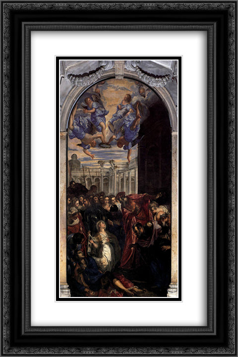 The Miracle of St Agnes 16x24 Black Ornate Wood Framed Art Print Poster with Double Matting by Tintoretto