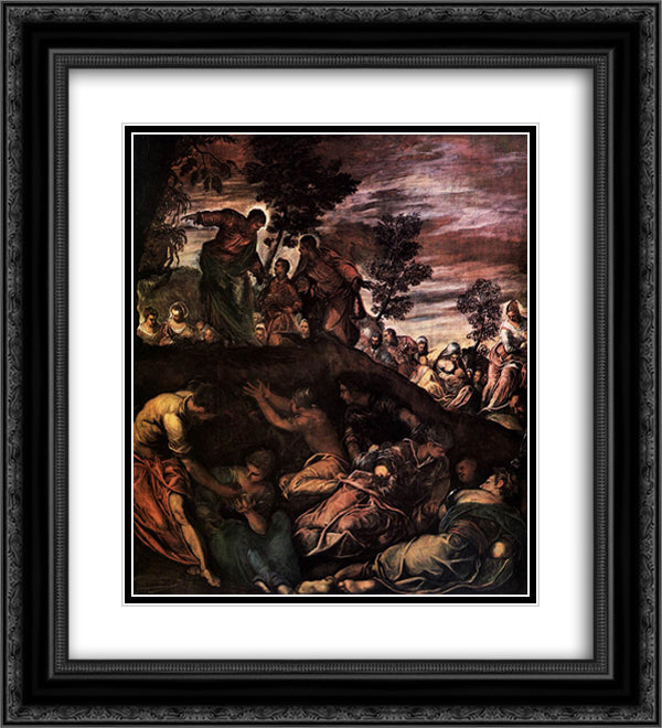 The Miracle of the Loaves and Fishes 20x22 Black Ornate Wood Framed Art Print Poster with Double Matting by Tintoretto