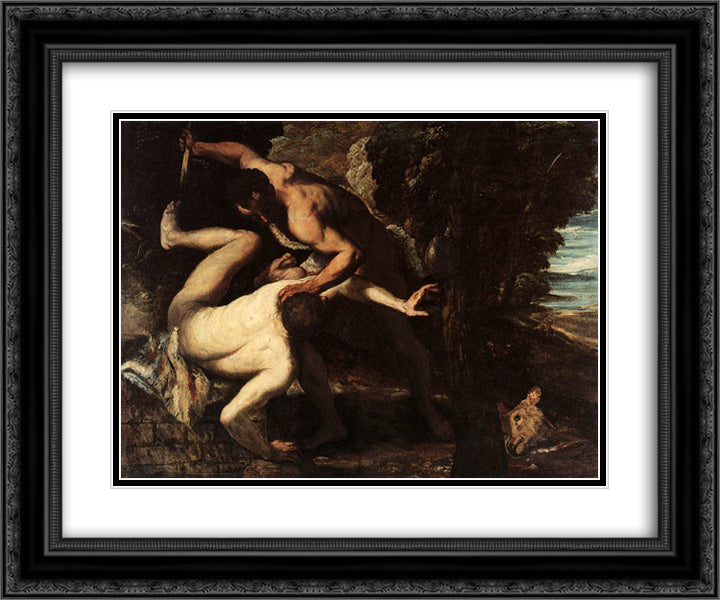 The Murder of Abel 24x20 Black Ornate Wood Framed Art Print Poster with Double Matting by Tintoretto